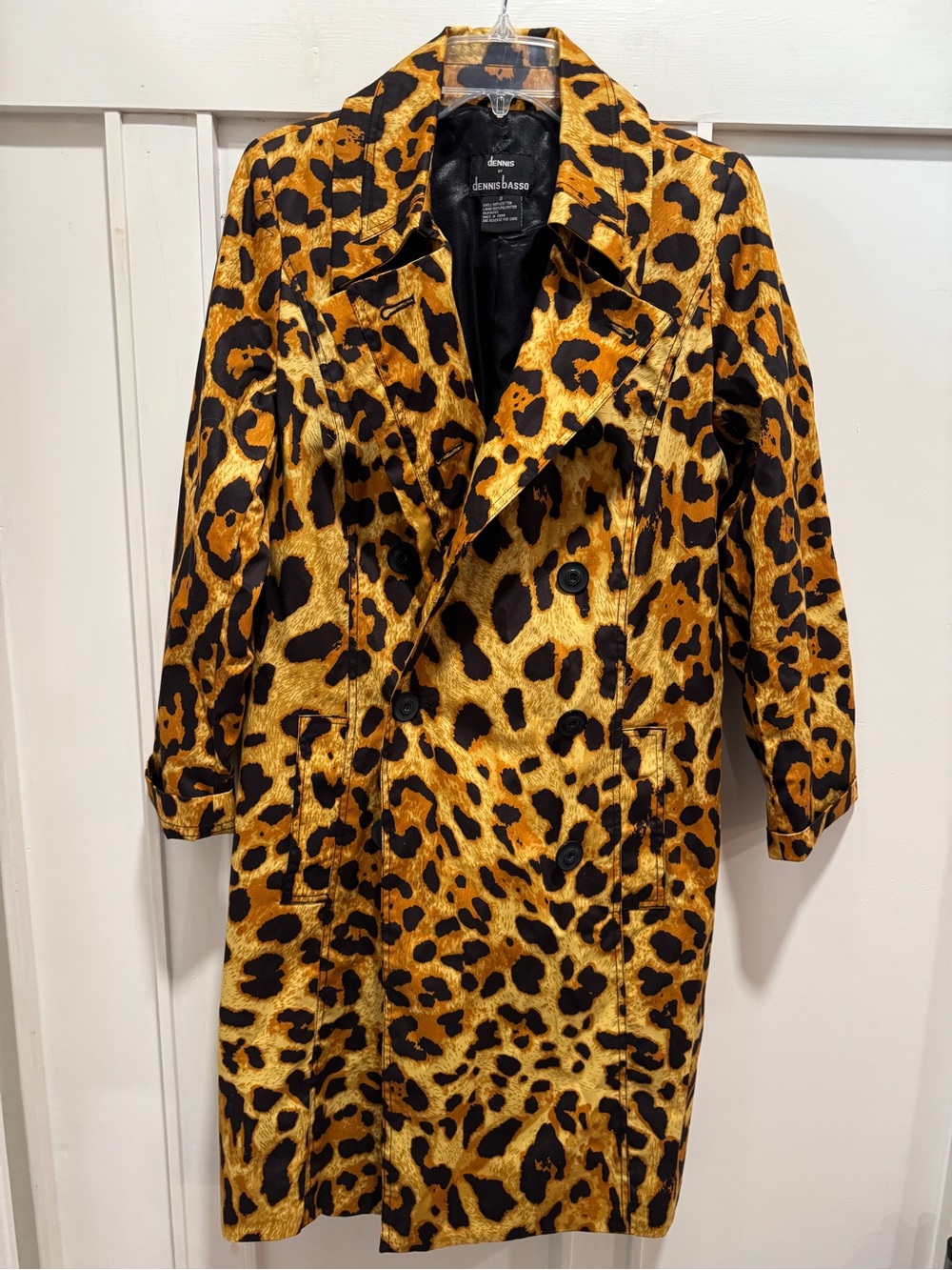 Dennis by Dennis Basso Leopard Print Double Breasted Trench Coat Size Small